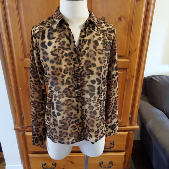 Leopard Print sheer button up blouse sheer punk classic - Picture 1 of 9